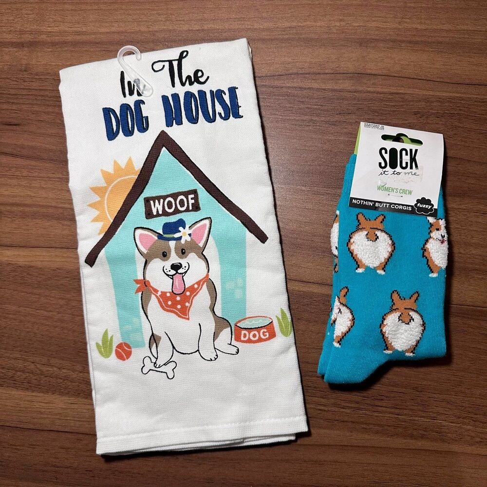 Corgi Kitchen Towel and Socks Bundle